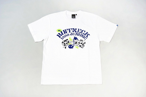 新作Tシャツ”Ruffneck Tee（ホワイト）”。音符の上で暴れ回る荒くれ者。4200円。